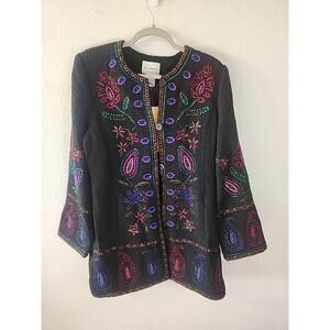 Vintage Embroidered BOHO Coat Artsy Boiled Wool Blend Jacket Dell’Olio Linea M